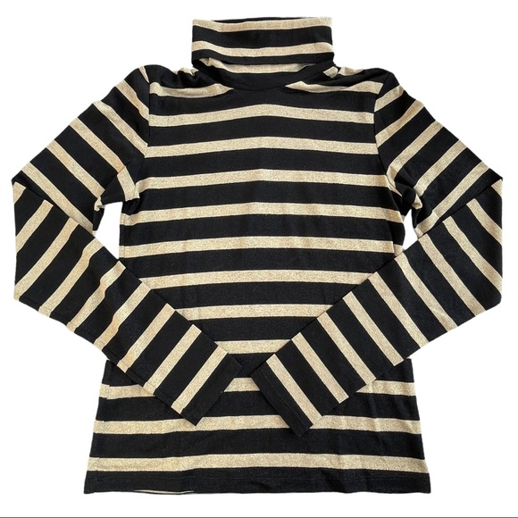 Veronica Beard Jeans Black & Metallic Gold Striped Turtleneck Size Medium - Picture 2 of 6